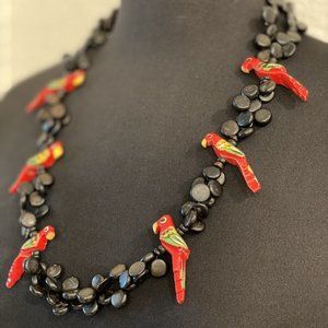 Vintage Hand-made Wooden Tropical Parrot Necklace